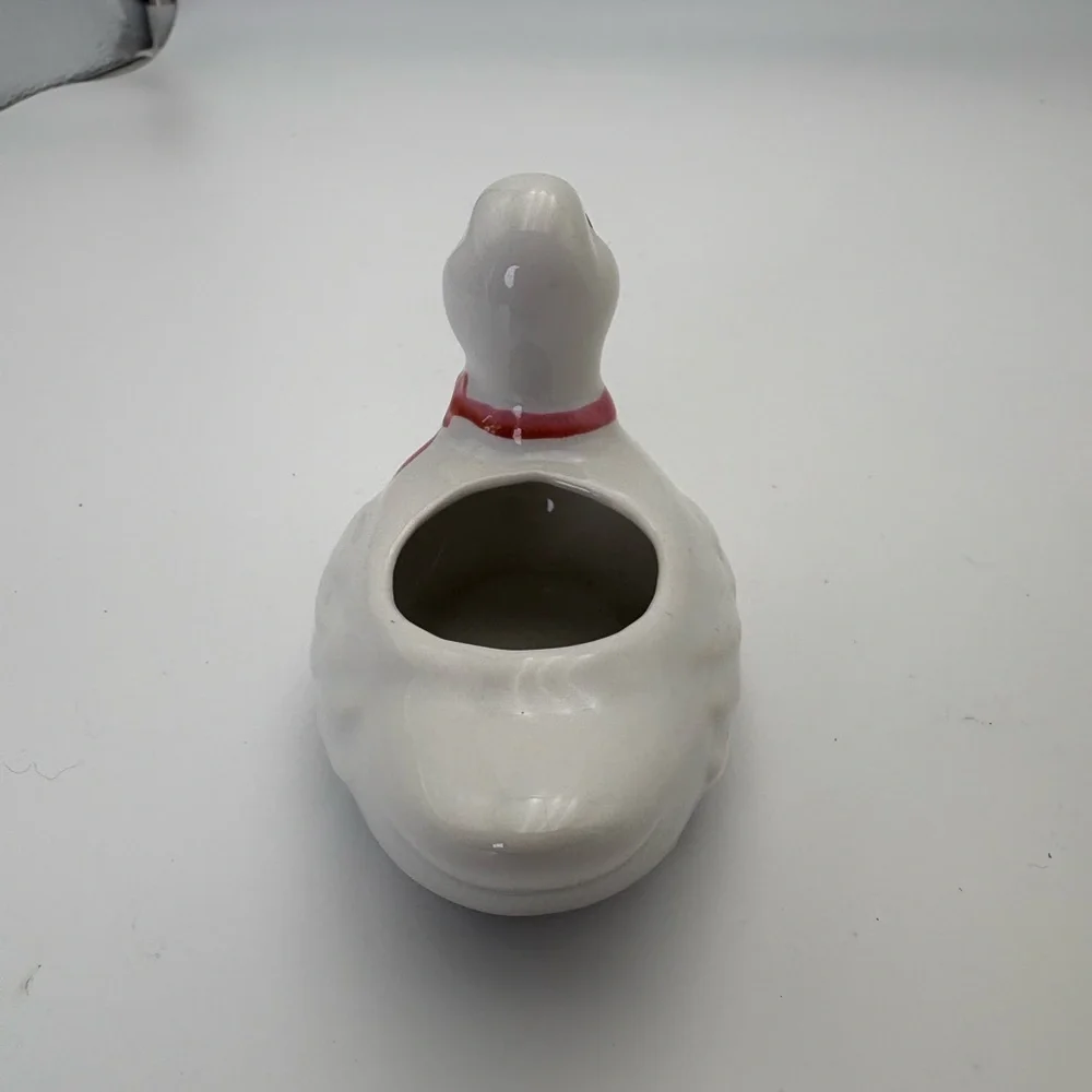 Charming White Duck Planter with Red Bow
